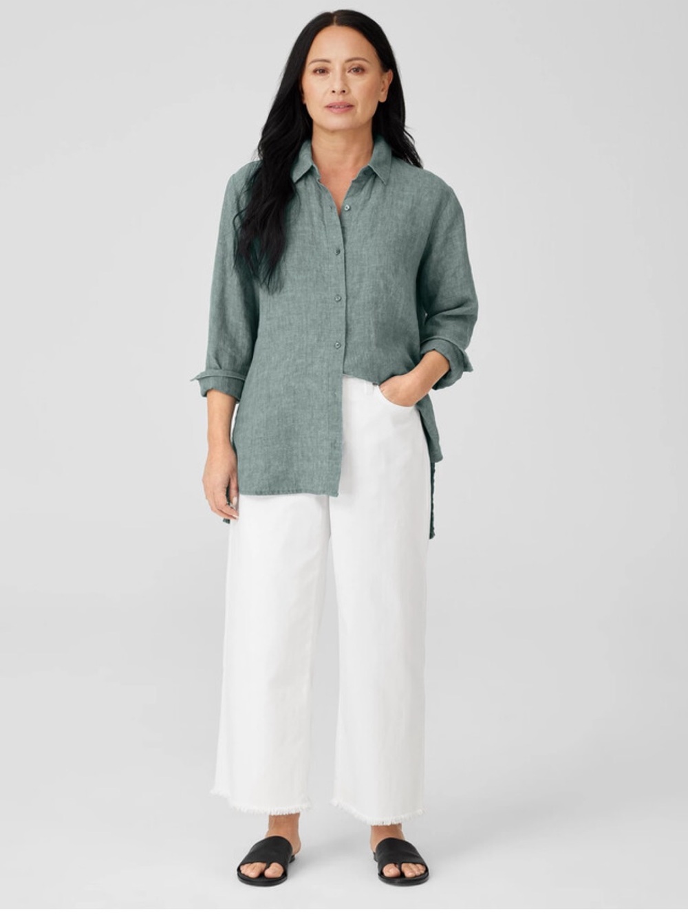 Eileen Fisher Organic Cotton Denim Wide Leg Jeans Raw Hem White Size 1X